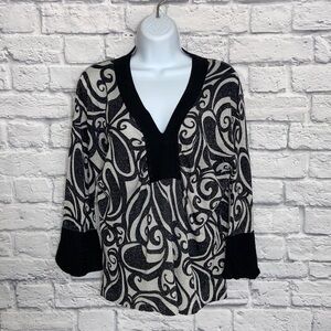 C'est City XL Black and White Metallic Sparkle Silk Blouse
